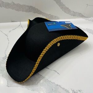 Black Tricorn Pirate Hat with Gold Trim for Adults